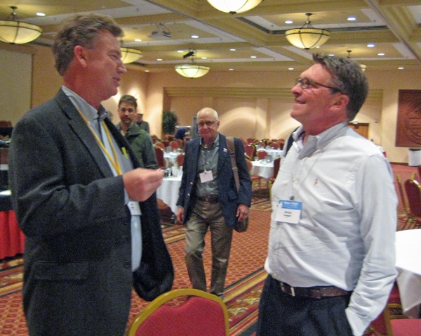 Dan Munk (left) and Michael Dowgert, the Fresno-based director of marketing for Netafim, an irrigation company.
