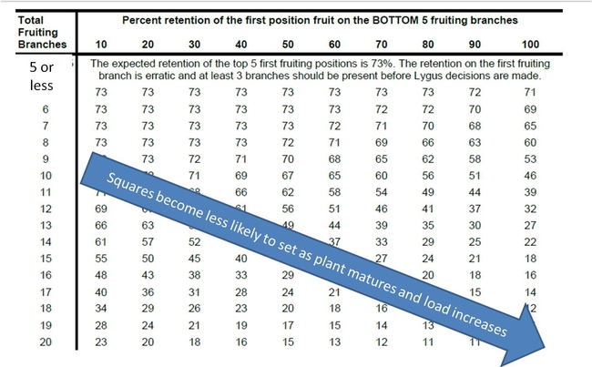 Table illustrating expected fruit retention