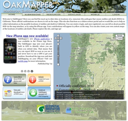 Screen shot of the Oakmapper website.