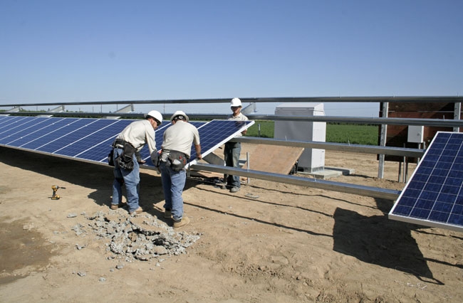 Installing solar panels.
