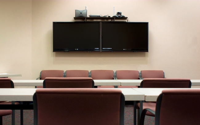 Photo of DANR Plum Room video conferencing setup