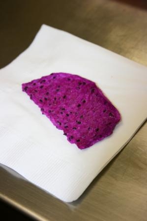 An example of a value-added agricultural product is this dried slice of pitahaya (aka dragon fruit).  Photo by B. Dawson.