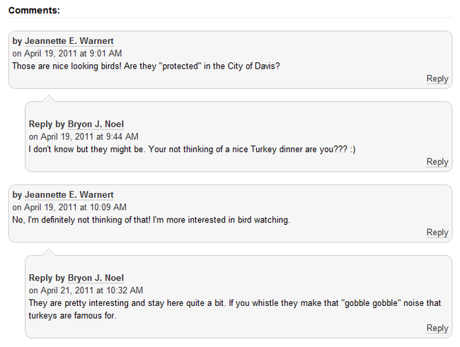 Image: screen capture of a blog post with comments and replies to the comments.