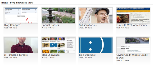 Image of blog posts showing images in the Showcase view format, 4 columns wide.