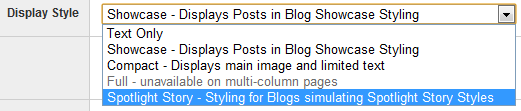 Image of selection from Blog Asset in Site Builder 3.0 for selecting the Spotlight Stories View.