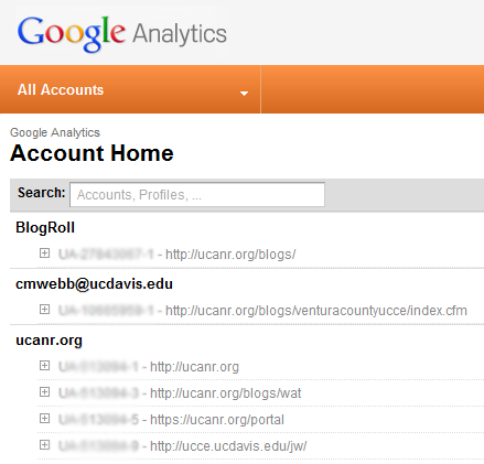 Example of Google Analytics Account Home page.